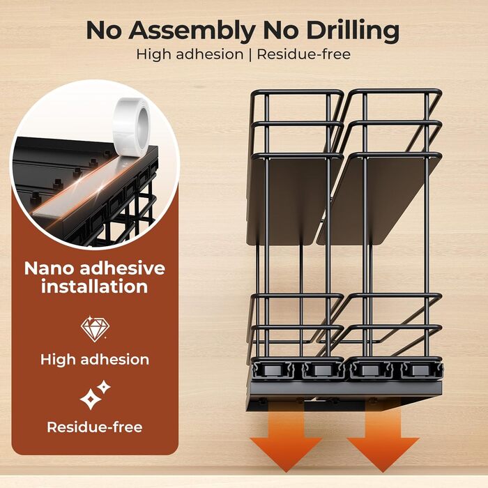 Організатор для спецій Orimade - висувна полиця для спецій, 3 шт (2 шт 5см, чорний)