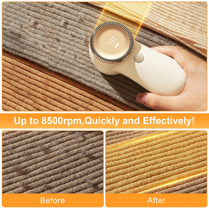 Електричний видальник ворсу BUOAZR: 3 режими, LED-дисплей, комплект для чищення, для різних тканин (бежевий)