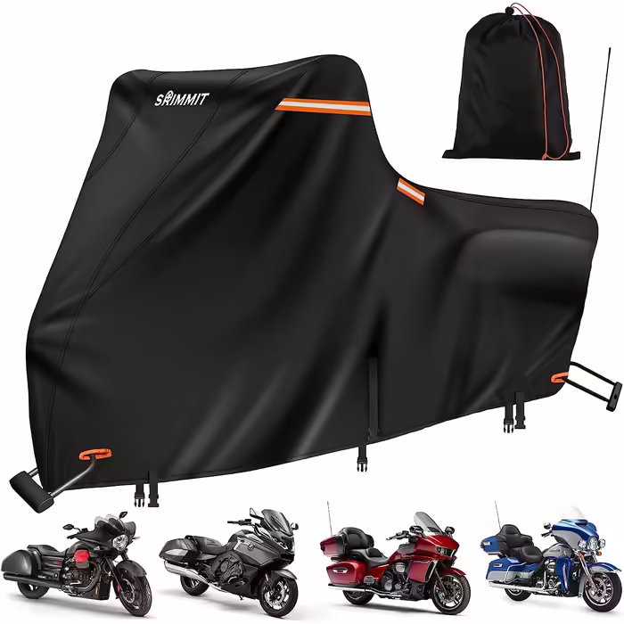 Водонепроникний чохол для мотоцикла Harley Davidson Touring, 420D, преміум-якість, захист від дощу, пилу та UV, для моделей із боковими кофрами (274x111x142 см), чорний