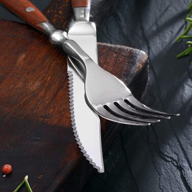 Набір столових приборів GRÄWE для стейку, 12 предметів, нержавіюча сталь полірована, коричнева ручка, для 6 осіб, посудомийна машина