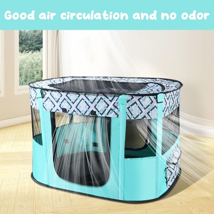 Клітка-забіг для цуценят та собак, складана, 70x55x40 см, зелена в клітинку