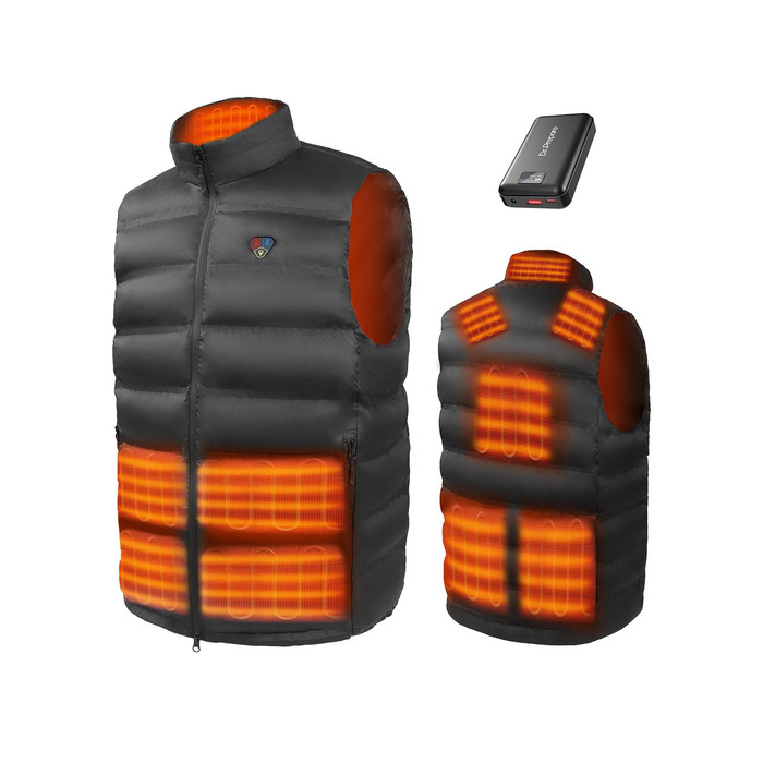 Обогревна жилетка Dr. Prepare для чоловіків та жінок, електроопалювальна жилетка з регулюванням температури, унісекс, з акумулятором, для активного відпочинку, спорту та подорожей (XL, Обогревна жилетка з Powerbank)