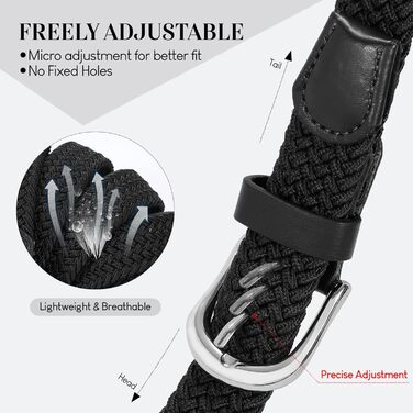 Жіночий плетеный еластичний пояс JASGOOD, льон, 2.5 см, чорний + сірий (срібна пряжка), розмір M (до 86 см)