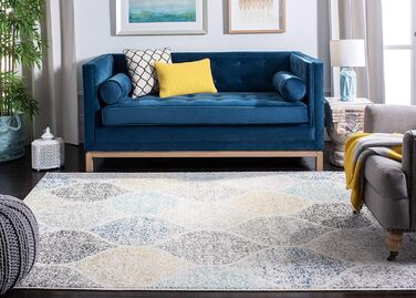 Килим SAFAVIEH Distressed для вітальні, їдальні, спальні - колекція Madison, короткий ворс, 155 x 229 см (слонова кістка та блакитний, прямокутний)