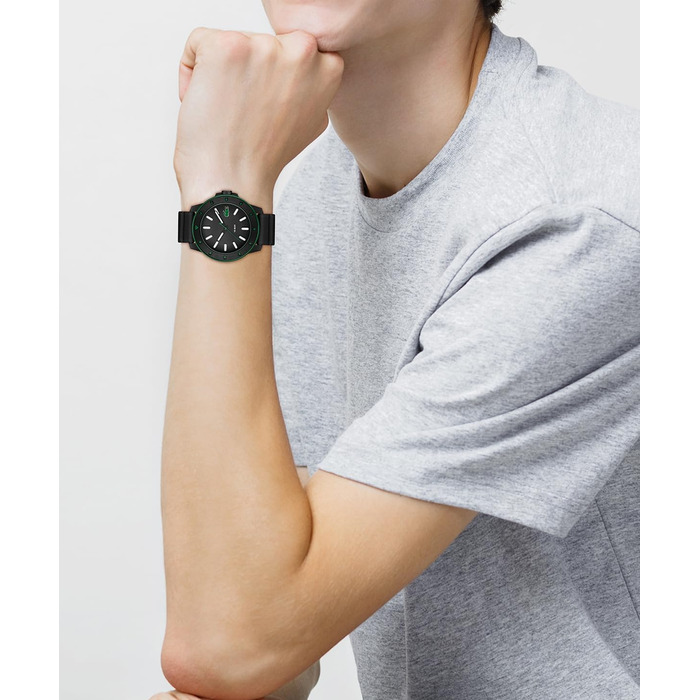 Годинник Lacoste 12.12 Scuba чоловічий кварцовий з силіконовим ремінцем (чорний)