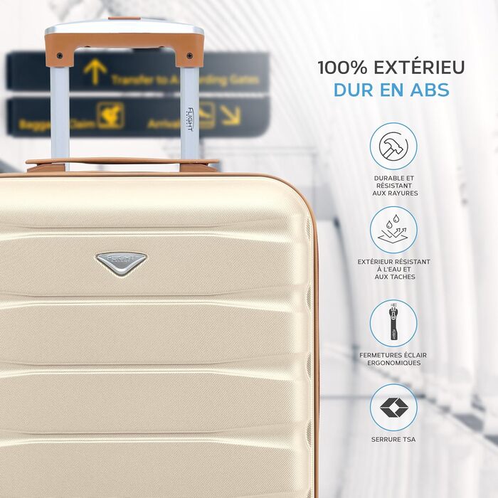 Чоткий валіза Flight Knight 4-колісний, жорсткий, ручна поклажа, 56x45x25 см (TSA), кремовий/бежевий