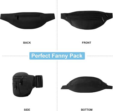 Чоловіча/жіноча поясна сумка RYACO: водонепроникна, для подорожей, спорту та активного відпочинку. Чорна
