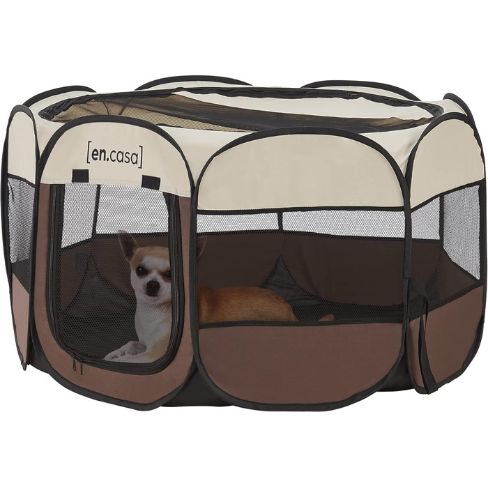 Клітка-забіг для собак Telford en.casa, 58x114x114 см, коричнево-кремовий, для внутрішнього та зовнішнього використання