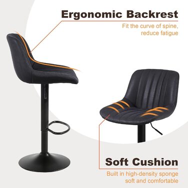 Youhauchair Adjustable Swivel Bar Stools with Backrest - PU Leather, Modern Kitchen Bar Stools (2-Pack, Black)