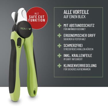 Ножиці ReaVET для обрізання кігтів собак та котів - з пилочкою та упором | Нержавіюча сталь | Інструмент для догляду за кігтями