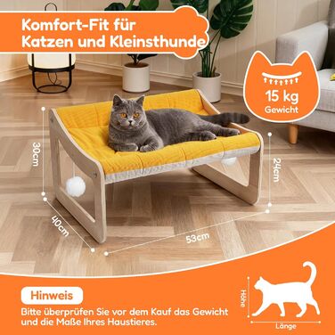 Крак-стійка для котів з великим ліжком Luxus, жовта | З міцного березового дерева, сизаль, 25 кг, біо-льон