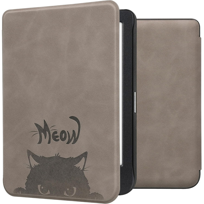 Чохол kwmobile для Kobo Clara BW/Clara Colour/Tolino Shine (5) / Shine Color - чохол з екошкіри з дизайном кота (сірий, чорний)