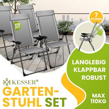 Крісла садові розкладні KESSER® 2 шт. з високою спинкою, алюміній, 7 положень, з підлокітниками, дихаючі, для балкона, саду, кемпінгу, тераси