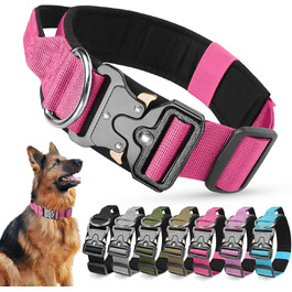 Тактичне обіднє ошейник для собак Ledeak з ручкою, регульований, широке обіднє ошейник з м'якою підкладкою, надійний карабін, для дресирування собак (фіолетовий, рожевий, XL)