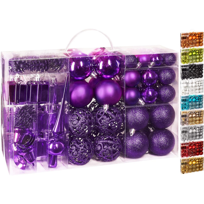Набір прикрас на ялинку BRUBAKER 101 шт. з верхівкою, кремово-білий, фіолетовий