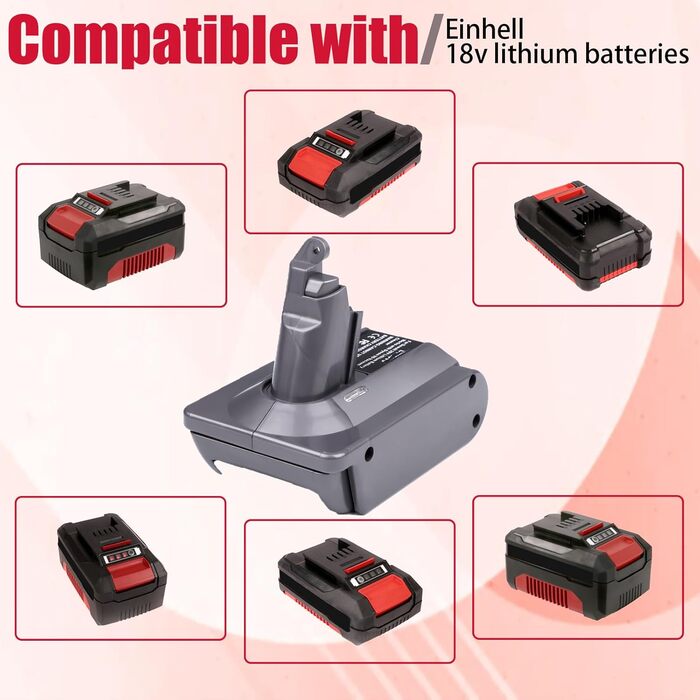 Адаптер для акумулятора Makita 18V до Dyson V7/8: перетворювач акумулятора для пилососів Dyson V7/8 Animal, Absolute, Motorhead Pro (сумісний з Einhell)