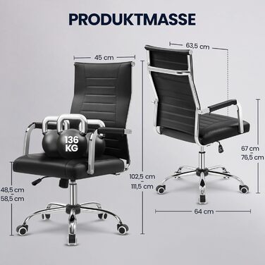 Офісний крісло Yaheetech з ергономічним дизайном, з підлокітниками, для офісу та дому, чорний, до 136 кг