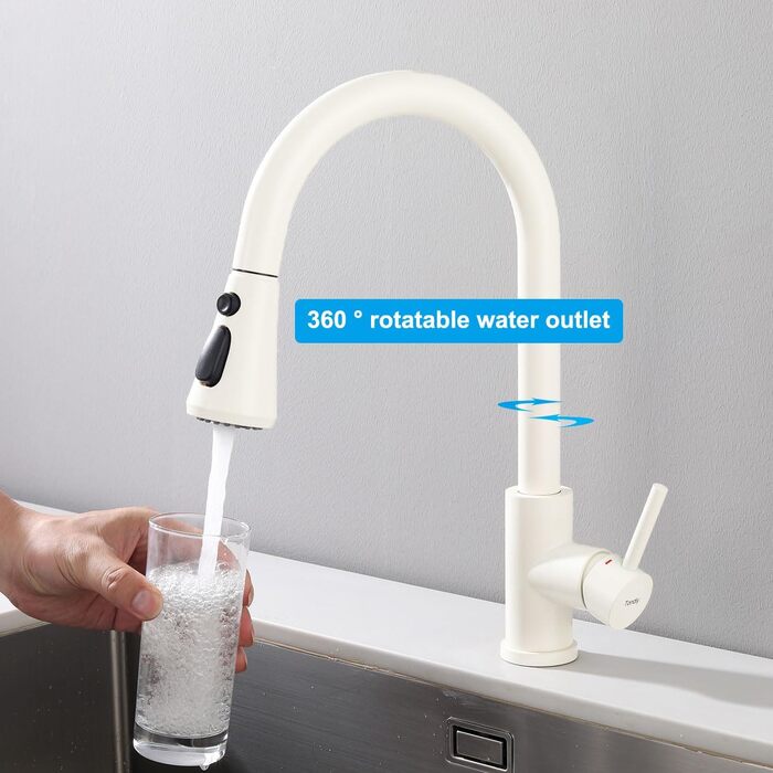 Кухонний змішувач з висувною лійкою, 3 режими, поворотний 360°, високий тиск, для кухні, матовий золотий (білий)