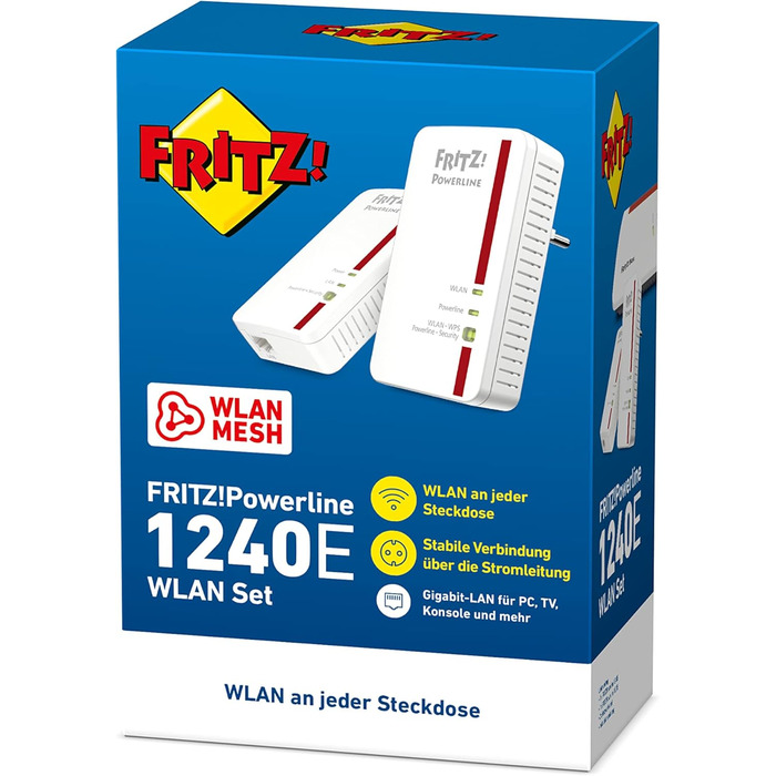 Набір FFRITZ!Powerline 1240E/1000E WLAN: Wi-Fi точка доступу, 1200 Мбіт/с, для медіа-стримінгу та NAS, білий