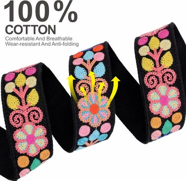 Гітарний ремінь 5,1 см з бавовни з шкіряними кінцями для бас-гітари, електрогітари та акустичної гітари (Кольорова квітка 02)