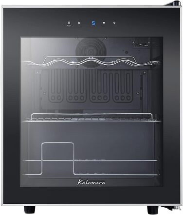Kalamera 28-Bottle Wine Refrigerator with Touch Panel, Stainless Steel Door, 5-18°C Cooling Zone, Removable Wooden Shelves - KRC-86FCSS-W