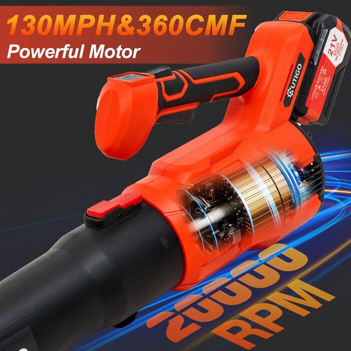 Leaf Blower, Electric Leaf Blower with 2 x 4.5AH 21V Battery and Charger, 49m/s, 3.9m³/min, Battery-Powered Blower for Lawn Care, Removal of Leaves/Mud/Snow/Car Dust