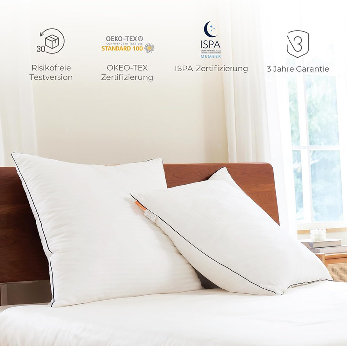 Sweetnight Pillow 80x80 2-Pack, 1300g Microfiber Pillow, Soft and Supportive Neck Pillow for All Sleeping Positions, Breathable 100% Cotton Cover, Öko-Tex Certified White 80 x 80 cm 2-Pack Striped Design 2