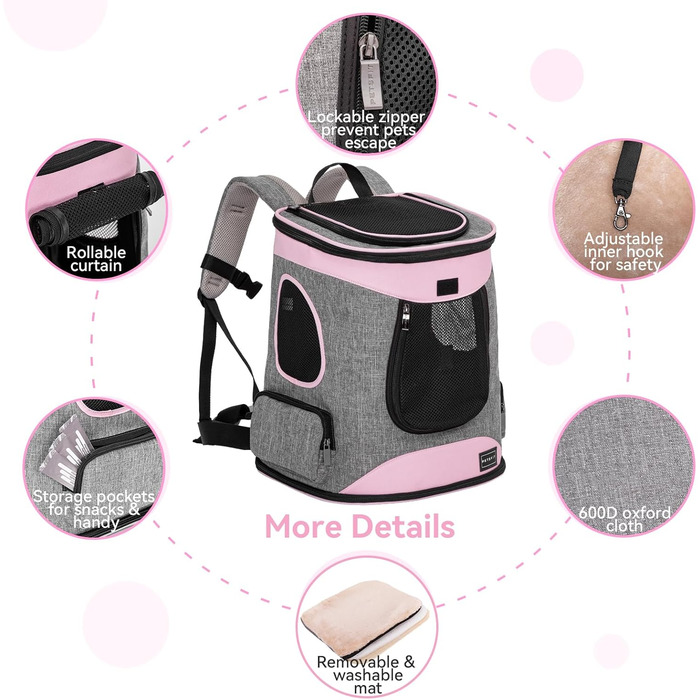 Рюкзак для кота та собаки Petsfit - зручний та дихаючий, для тварин до 5 кг (сірий та рожевий)