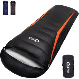 QEZER Ultralight Down Sleeping Bag - 8°C to -3°C for Camping, Hiking, and Trekking - 3 Season Sleeping Bag