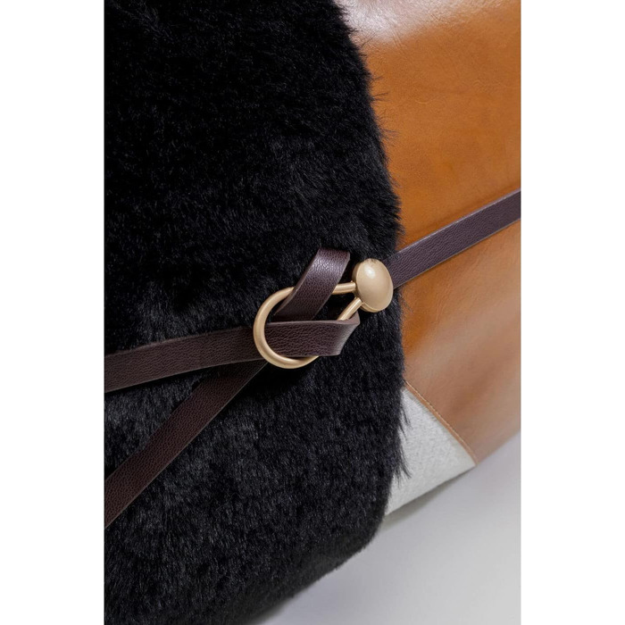 Декоративна подушка Kare Design Belt 50x30 см, біло-оранжево-чорна, знімний чохол на блискавці, геометричний візерунок, наповнювач, шкіряна фактура