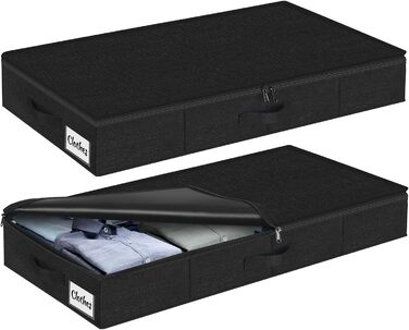 Коробки для зберігання під ліжко з кришкою, 12 см, 2 шт., складні, для одягу та ковдр, чорні