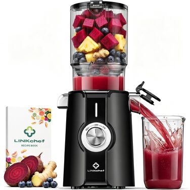 Шнекова соковижималка LINKChef Slow Juicer для овочів та фруктів, широкий завантажувальний отвір 115 мм, потужність 200 Вт, BPA-free, чорна