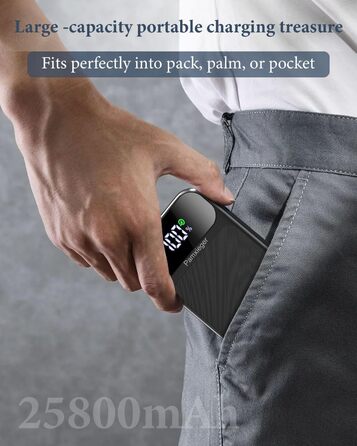 Power Bank 25800mAh 22,5W з LCD дисплеєм: швидка зарядка PD3.0 QC4.0, USB-C вхід/вихід, портативний зарядний пристрій для смартфонів