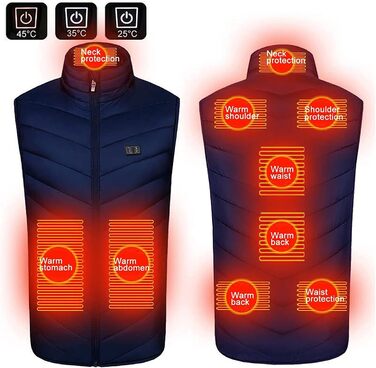 Електрична гріюча жилетка для чоловіків та жінок, 9 зон підігріву, тепла жилетка для зими, куртка з підігрівом, для активного відпочинку (без Powerbank), розмір L, колір A-Blue