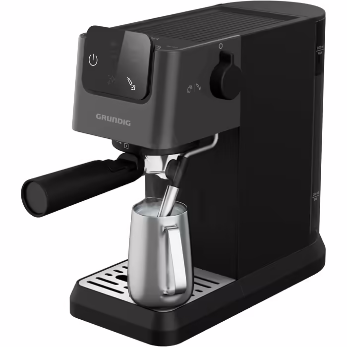 GRUNDIG KSM 4330 Espresso Machine with Milk Frother, for Ground Coffee, Removable Water Tank, Touch Display, 1626 W Power, Memory Function, Black