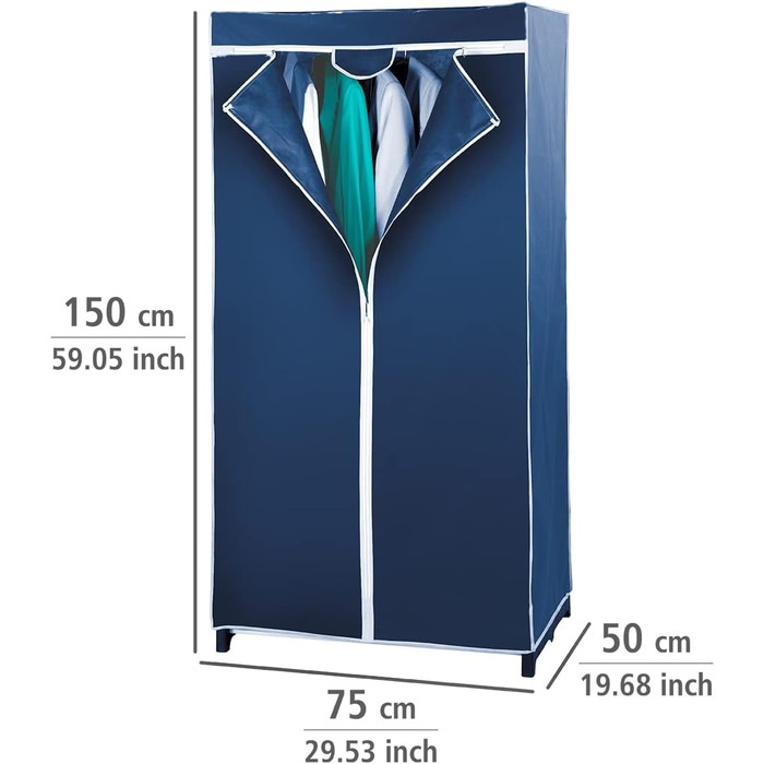 WENKO Wardrobe Air, practical fabric wardrobe for dust-free storage of textiles, stable metal frame, easy assembly, breathable non-woven material, 75 x 150 x 50 cm, Navy