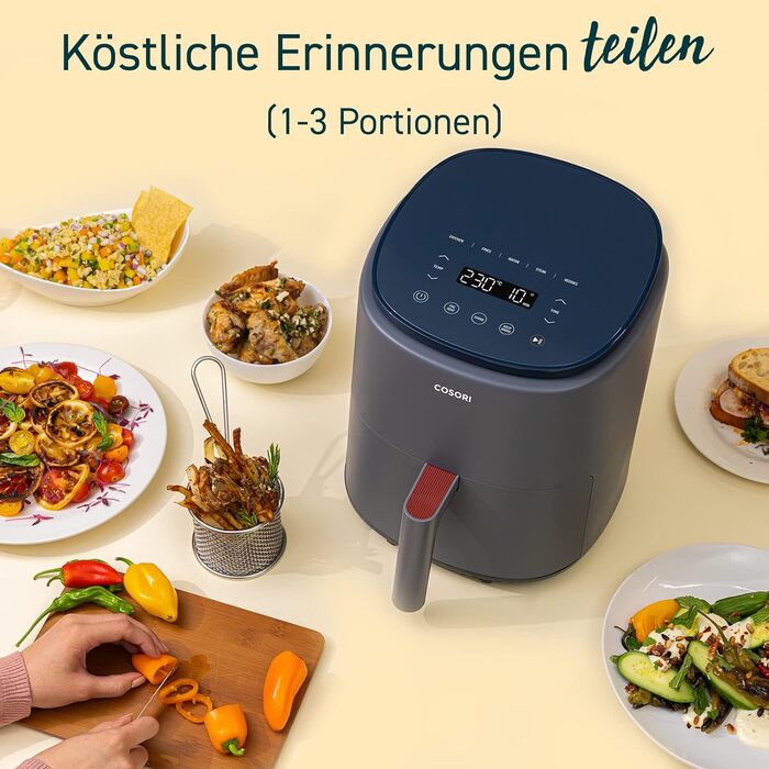 COSORI Lite Air Fryer 3.8L, 7 Functions, MAX 230℃, WiFi Connected, airfryer XL, Compact Air Fryer, 100+ PDF Recipes, 1500W, Dishwasher Safe, Grey 3.8L Grey