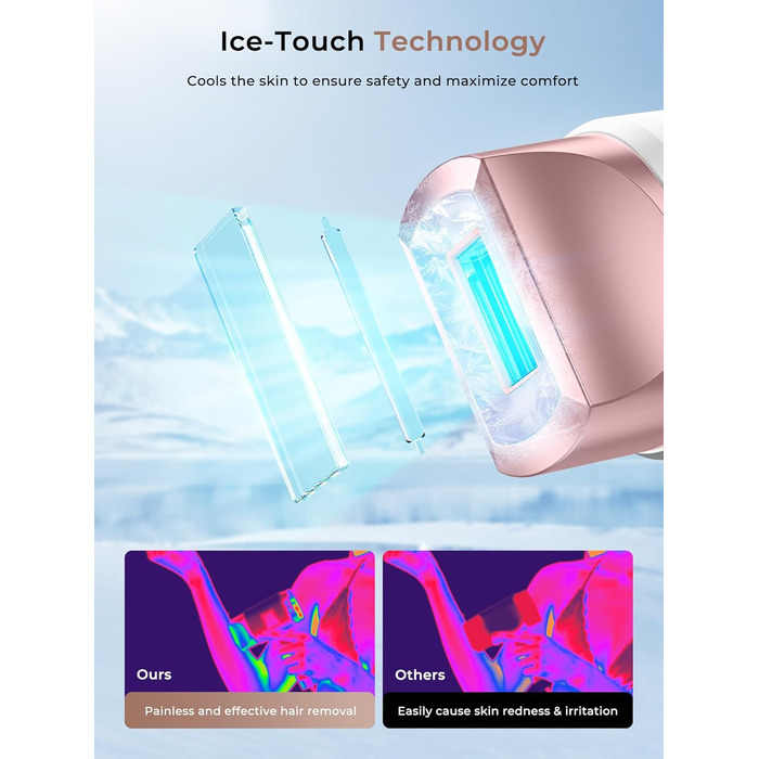 Пристрій для епіляції Rose з охолодженням, 9 рівнів, 600 нм світло, для жінок та чоловіків, для обличчя, бікіні-зони та тіла