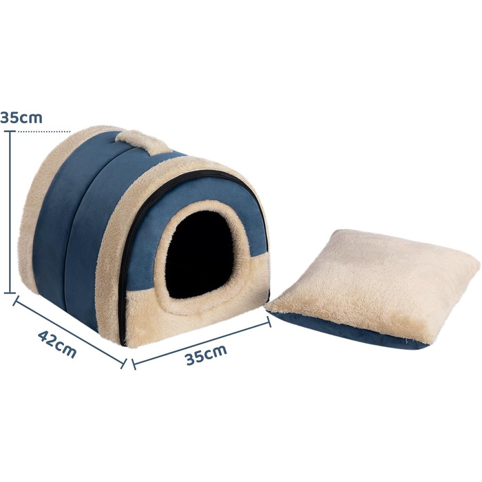 Hollypet Cat Bed, Small Dog Bed, 2-in-1 Foldable Plush Pet Bed for Cats & Small Dogs, Cozy and Soft Pet Cave Bed for Indoor Outdoor, (Dark Blue)