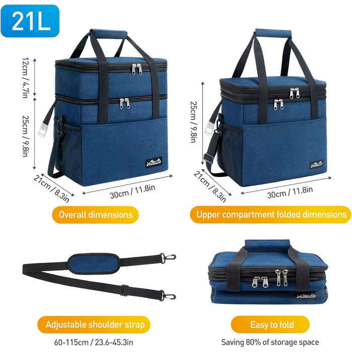 Термосумка Viedouce 21L: ізольована сумка-холодильник для пікніків та подорожей (синій)