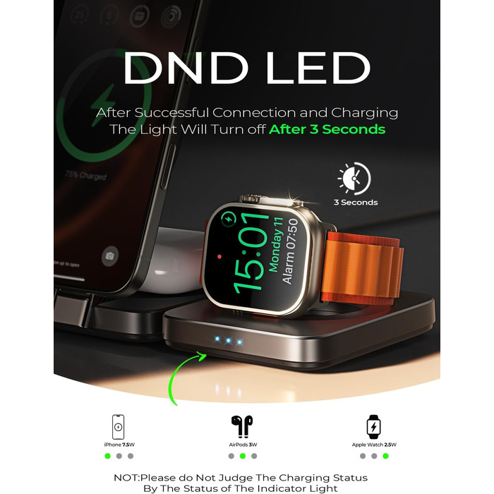 Зарядний станція 3-в-1 для Apple: Apple Watch, iPhone (Magsafe), AirPods. Підтримка iPhone 16 Pro Max, 15, 14, 13, 12