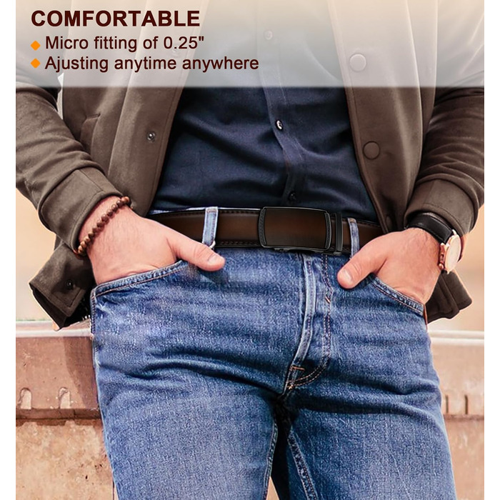 Чоловічий шкіряний ремінь KEMISANT з автоматичною пряжкою, 35 мм, без отворів, регульований розмір 115 см, темно-коричневий