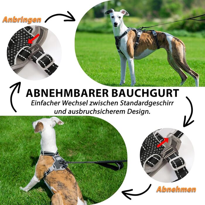 Шлейка для собак Huntboo, анти-витік, для панічних собак, світловідбиваюча, регульована, легка, чорна, розмір S, 1 шт.