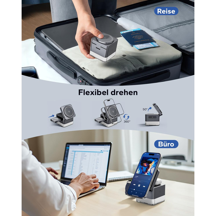 Зарядна станція 3-в-1 KPON для Apple Watch, iPhone та AirPods (Magsafe, сірий)