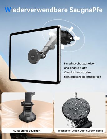 Тримач для планшета та смартфона в автомобіль OHLPRO, універсальний кронштейн на присосці для лобового скла та торпедо, поворот 360°, висувний рукав 18 см, для пристроїв 4.7-13 дюймів