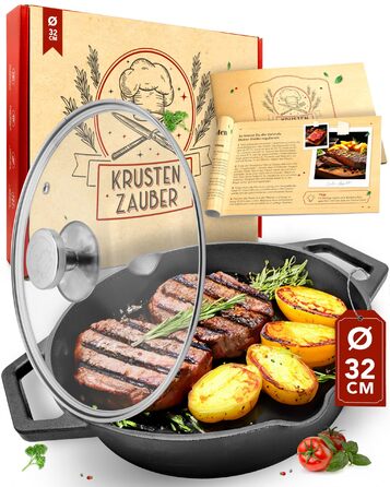 Чавунна сковорода гриль Krustenzauber 26 см з індукційним дном та двома ручками - рифлена, для смаження м'яса та овочів