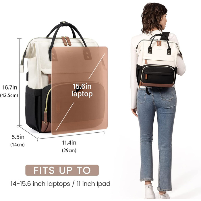 LOVEVOOK Рюкзак для жінок з відділенням для ноутбука 15.6 дюймів. Шкільний рюкзак для дівчат, підлітків, студентів. Водонепроникний рюкзак для школи, подорожей, університету, бізнесу. Кольори: бежевий, чорний, коричневий.