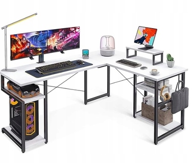 Кутовий ігровий комп'ютерний стіл 168x120 см, білий, з подовжувачем