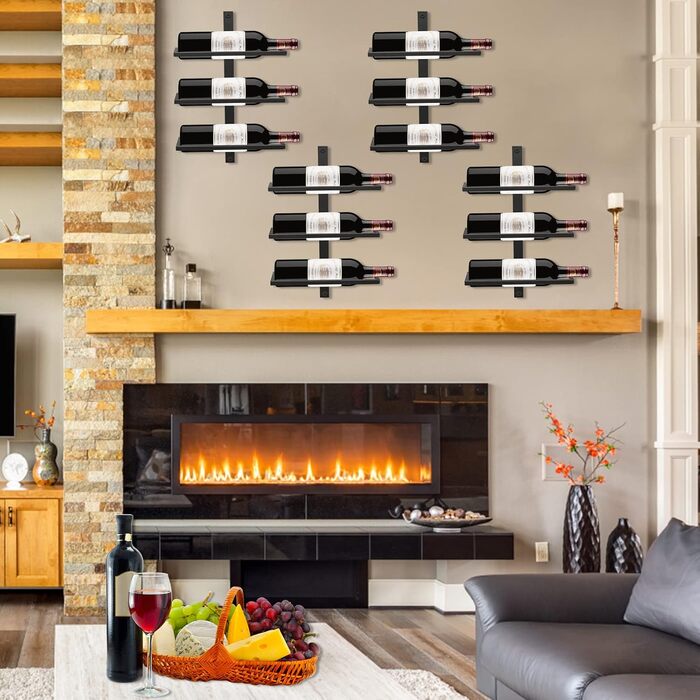 Wine Rack Bottle Rack for 6 Bottles, Metal Wine Rack Hanging Wall Mount Wine Bottle Shelves, Wall Shelf Wine Storage Shelf for Kitchen Dining Room Bar (Tier 6)