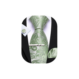 Набір краваток для чоловіків Barry.Wang: краватка, краваткова кліпса, нагрудна хустинка, запонки (сірий, бежевий)